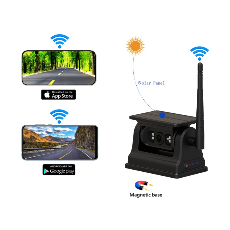 Bezdrátová zadní kamera 1080P WiFi pro Android iOS se solárním nabíjením a magnetickým držákem