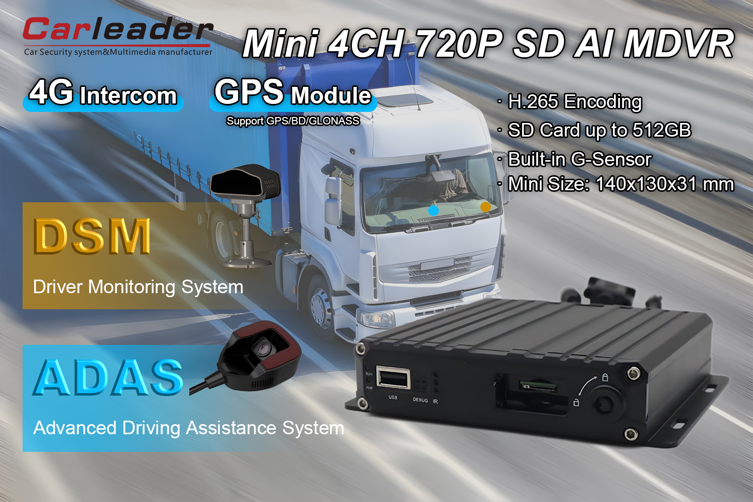 4CH AHD 1080P SD karta AI MDVR Podpora DSM ADAS