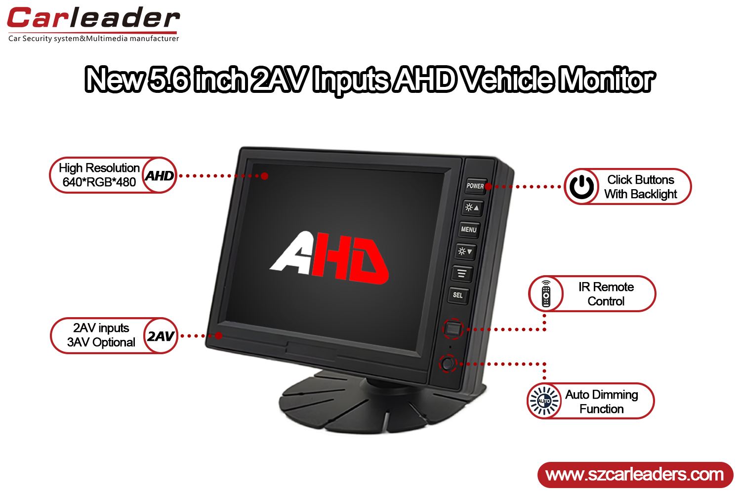 5palcový TFT LCD digitální panel AHD monitor