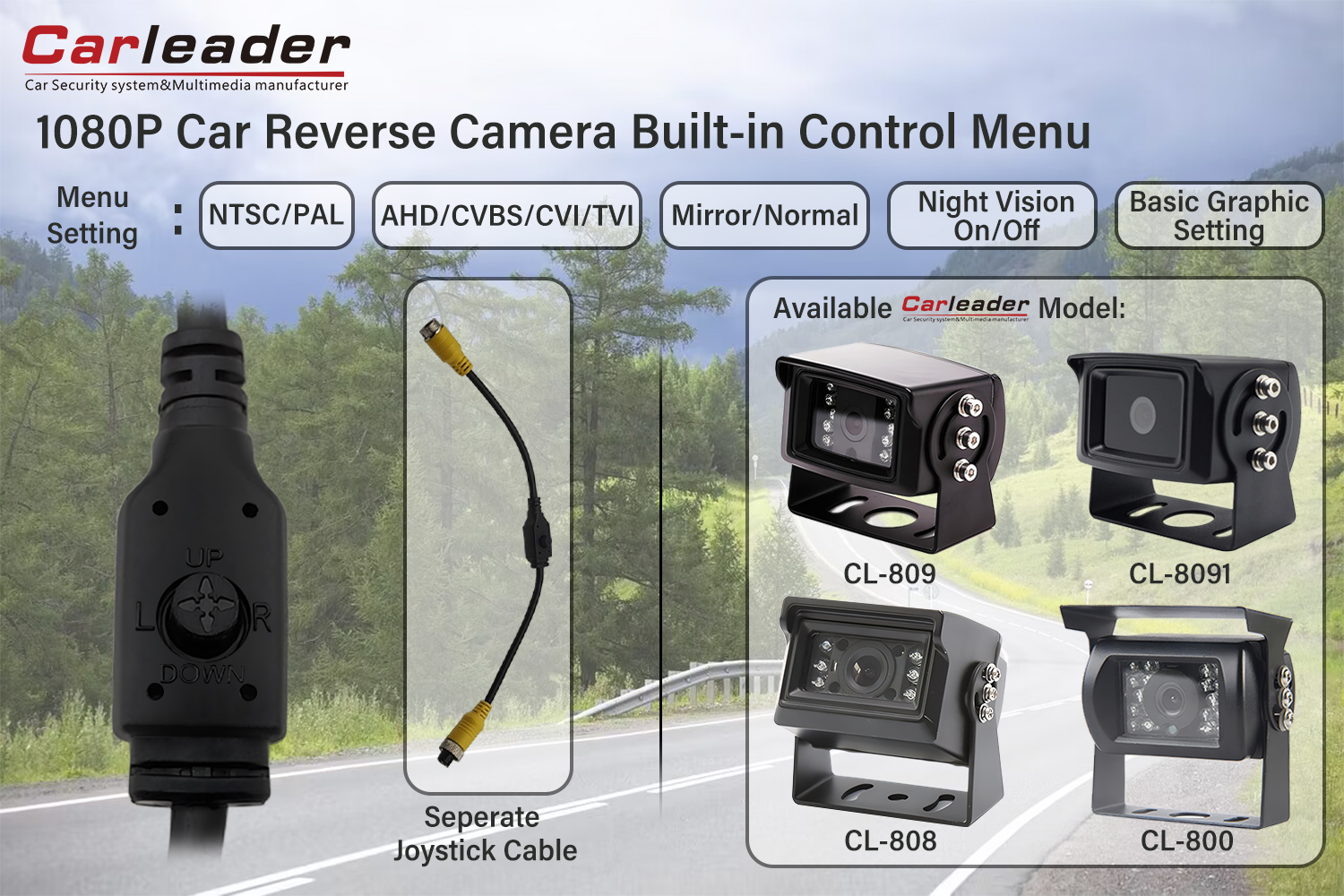 Auto couvací kamera AHD 1080P s ovládacím menu