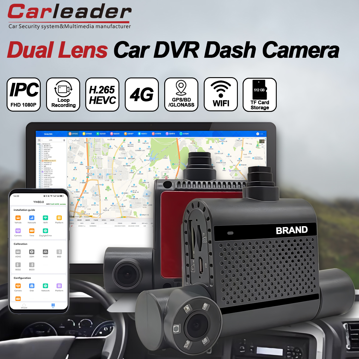 Zabezpečená flotila s Carleader Dual 2ch HD 1080p Car Dash Cam